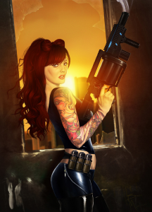 girl with sci fi gun
